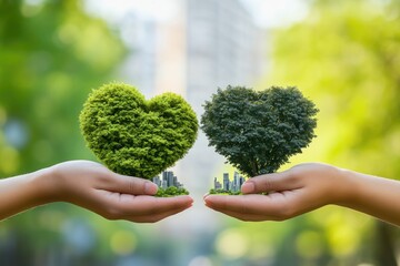 Poster - Two hands embracing a tree with a heart shape, symbolizing love and connection