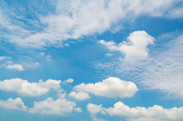 Wall Mural - Summer blue sky cloud gradient light white background. Beauty clear cloudy in sunshine calm bright winter air bacground. Gloomy vivid cyan landscape in environment day horizon skyline view spring wind