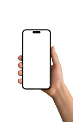 Poster - Hand holding a smartphone with an isolated background and screen, ideal for mockup designs, app promotions, or showcasing mobile technology concept