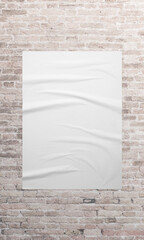 Poster - White poster on a brick wall, perfect for showcasing branding, marketing designs, or street advertising concepts in a modern and urban setting