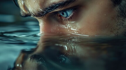 Poster - Close-up shot of an eye submerged in water