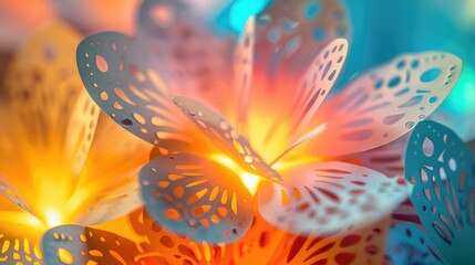 Poster - Close-up shot of a bunch of paper butterflies in different colors and shapes