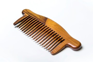 Poster - A simple wooden comb placed on a white background