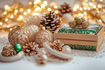 Aufkleber - A stack of colorful Christmas ornaments on a table