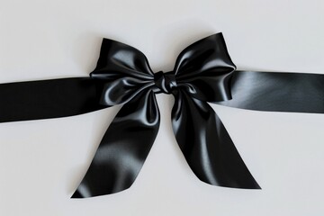 Poster - A simple yet elegant presentation of a black ribbon tied to a bow on a white surface, suitable for various occasions and events