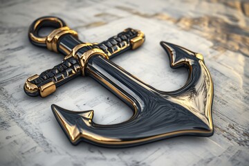 Poster - A decorative anchor on a table with a black and gold finish