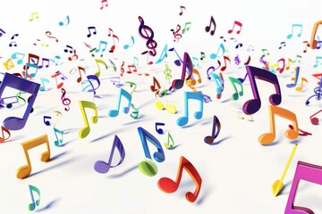Poster - A group of vibrant musical notes suspended in the air, perfect for adding a touch of whimsy to your designs