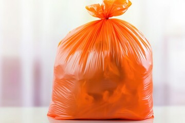 Poster - A bright orange bag of trash sits on a table, awaiting disposal