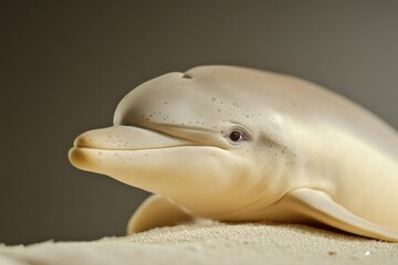 Poster - Close-up view of a dolphin sculpture on a table, suitable for decorative or educational purposes