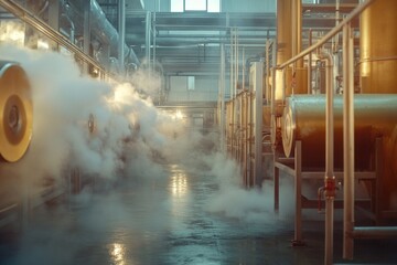 Poster - A factory emitting thick steam into the air, suitable for industrial or mechanical themed projects