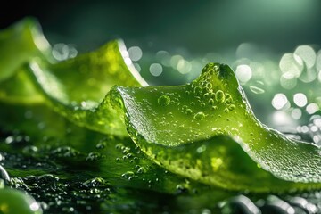 Poster - A detailed view of a leaf covered in water droplets, perfect for nature or science-themed images