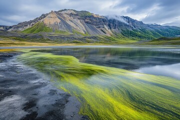 Aufkleber - A serene lake with a majestic mountain backdrop, perfect for outdoor and nature-themed projects
