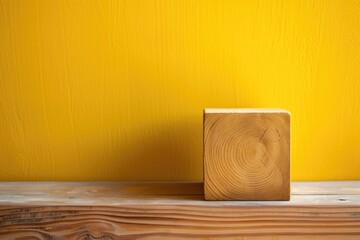 Poster - A simple wooden block placed on a wooden table, perfect for use as a prop or in decorative arrangements