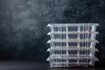 Poster - A stack of plastic containers sitting on a table, often used for storage or organization