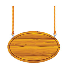 Wall Mural - Wooden oval signboard hanging on rope. Vector cartoon illustration