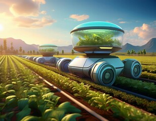 Wall Mural - agriculture robotic smart farm technology with smart agriculture farming concept