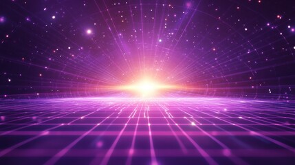 Poster - Glowing purple metaverse-inspired background with digital grids and cosmic effects, exuding futuristic creativity