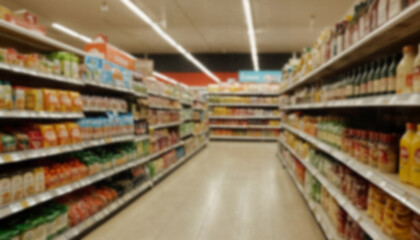 supermarket aisle and shelves blurred background