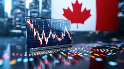 Poster - stock market chart. finance, economy, business and flag concept. data analysis with canadian flag ba