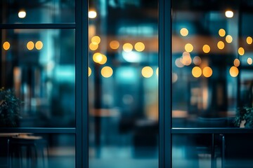 Leinwandbilder - A dimly lit scene showcasing illuminated bokeh lights through glass, creating a cozy and inviting atmosphere.