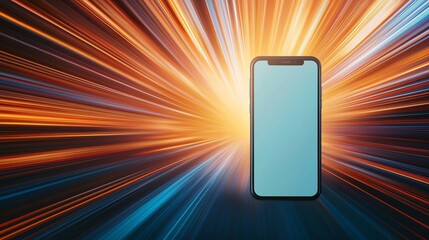 Poster - Phone mockup online shopping and business delivery concept. Abstract phone with light burst background