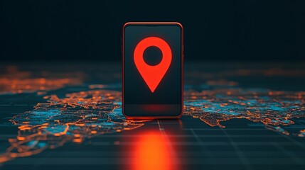 Poster - Phone mockup online shopping and business delivery concept. Digital map with location pin icon displayed