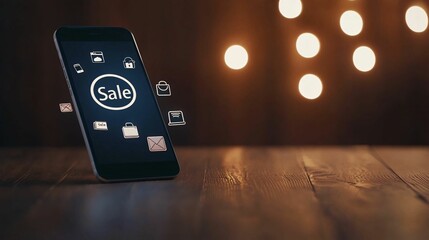 Poster - Phone mockup online shopping and business delivery concept. Mobile phone with sale notification display