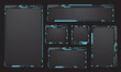 © patthana - HUD frames blue grey user interface elements design modern technology futuristic control panel screen digital hologram window gaming menu touching cyber monitor set on black background vector