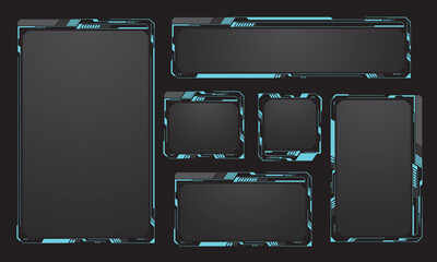 Poster - HUD frames blue grey user interface elements design modern technology futuristic control panel screen digital hologram window gaming menu touching cyber monitor set on black background vector