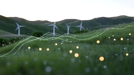 Poster - Growing Sustainable Energy Solutions with Wind Turbines and Greenery in the Background