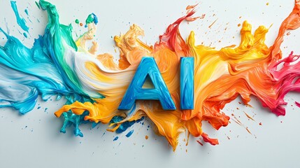 Poster - ai and making money online concept. colorful ai letter with paint splashes