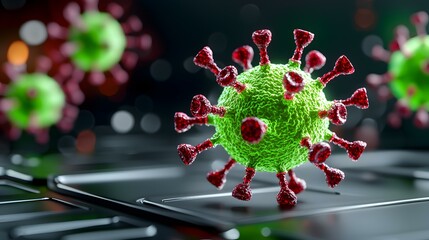 Poster - Microscopic Examination of Viral Structures, Detailed view of intricate virus shapes and patterns, showcasing their unique characteristics and complexity.