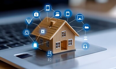 Poster - Smart Home Oasis, a modern living space featuring interconnected IoT devices seamlessly enhancing convenience and efficiency throughout the home