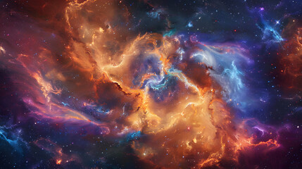 Wall Mural - A spiral galaxy with a bright orange center