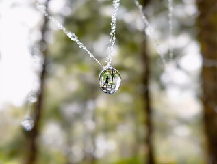Aufkleber - Raindrop hanging from a branch with blurred background