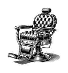 Wall Mural - retro barber chair engraving black and white outline