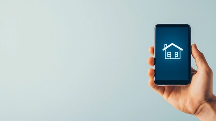 Poster - Concept of digital technology, IT support and telecommunications. Smartphone displaying home icon concept