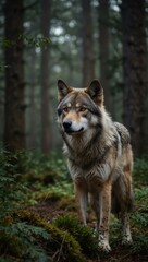 Wall Mural - Wolves reintroduced to a forest through rewilding.