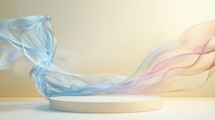 Poster - Elegant 3D Podium with Ample Empty Space and Colorful Waves