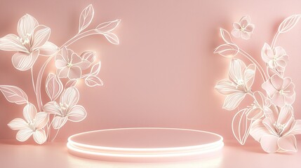 Poster - Elegant 3D Podium Design with Floral Elements and Soft Background