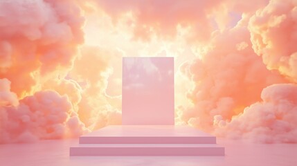 Poster - Elegant 3D Podium with Ample Empty Space Framed by Soft Clouds
