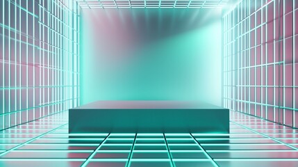 Poster - Stylish 3D Podium in Spacious Framed Environment with Light Effects