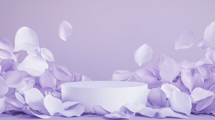 Poster - Stylish 3D Podium Surrounded by Floating Petals in a Large Area