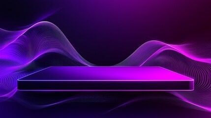 Poster - Sleek 3D Podium in Large Empty Area with Vibrant Purple Waves