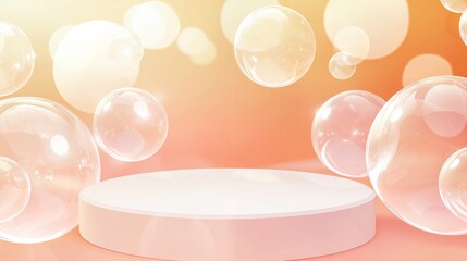 Poster - Modern 3D Podium with Empty Space and Bubbles on Light Background