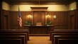 © NusratJahan - Courtroom with wooden bench and symmetrical layout, hyper-realistic rendering