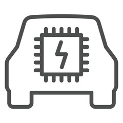 Poster - Processor inside electric car line icon, Electronics industry concept. Vector graphics. Processor CPU sign on white background, outline style icon for mobile or web design.