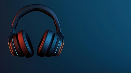 Poster - Headphone Exploding Concept, Dynamic Blue Headphones Exploding into Waves of Sound and Energy in a Modern Design
