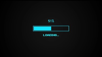Leinwandbilder - 8-bit pixel vintage blue loading bar. Loading bar 0 to 100. Status bar showing loading process on black background.