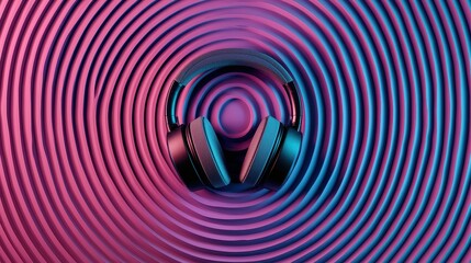 Poster - Headphone Exploding Concept, Vibrant Headphones Dissolving into a Dynamic Vortex of Sound and Colorful Waves